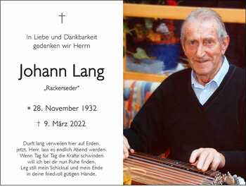 Trauerbild Johann Lang