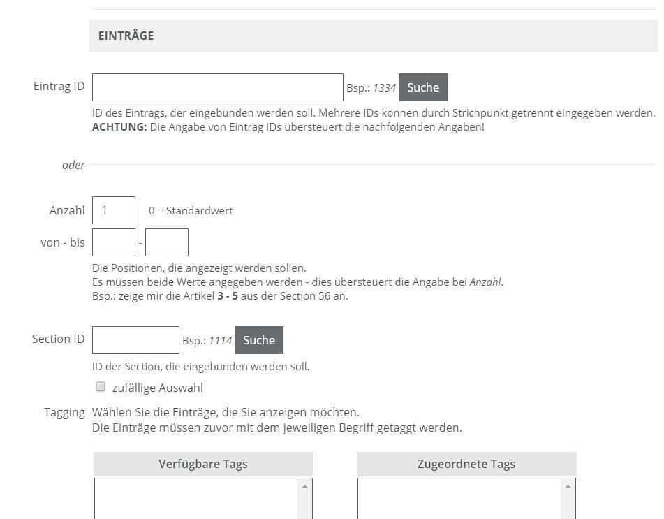 Widget Einträge auswählen