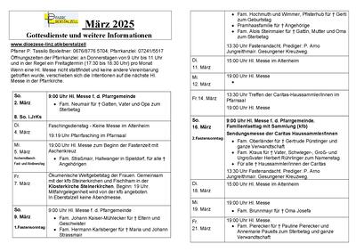 Vorläufiger Monatszettel März 2025