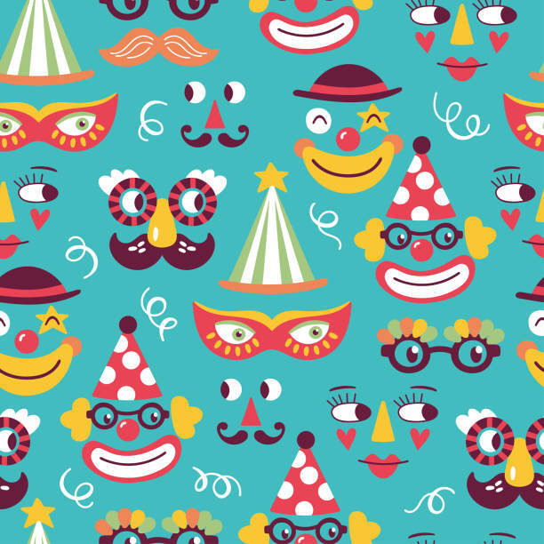 Seamless pattern design for Purim with cute carnival elements. Childish background for wrapping paper, textile and wallpaper