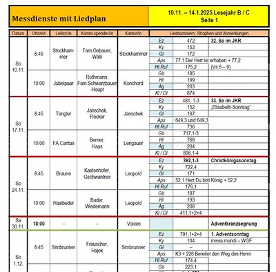 Messdienstplan Nov.-Jän.