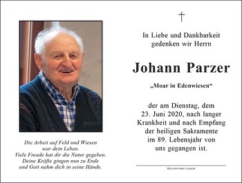 Trauerbild Johann Parzer