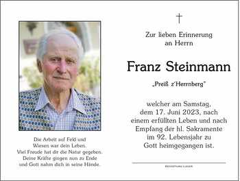 Trauerbild Franz Steinmann