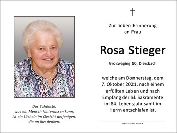 Trauerbild Rosa Stieger