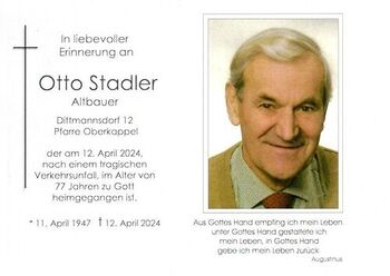 Sterbebild Otto Stadler