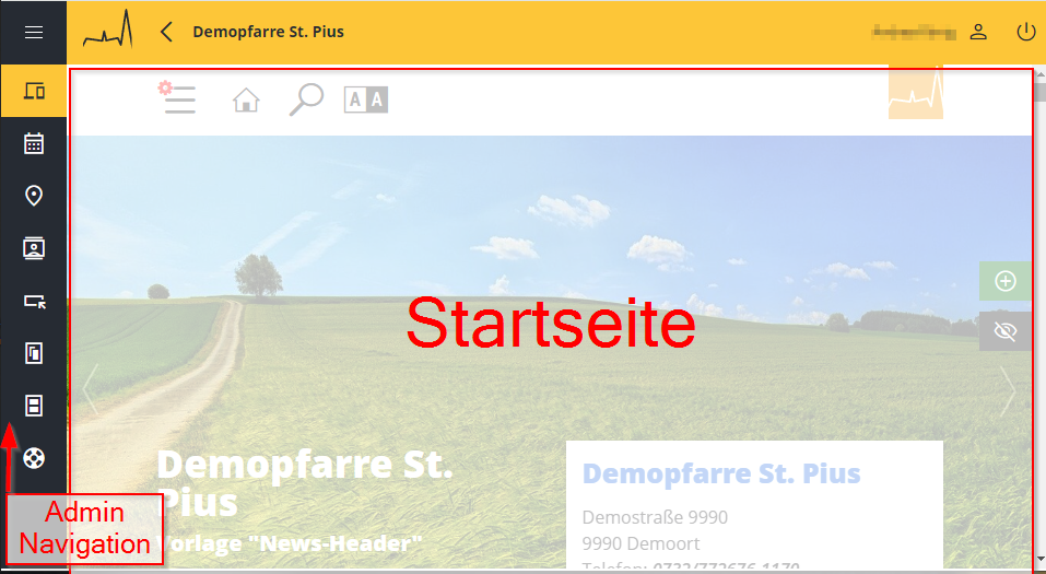 Startseite und Admin Navigation