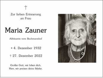 Trauerbild Maria Zauner