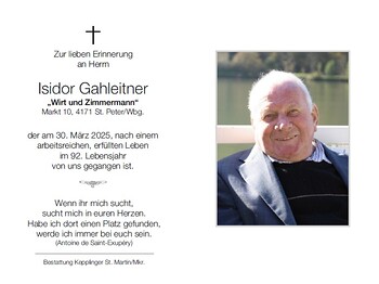 Isidor Gahleitner / Bestattung Kepplinger