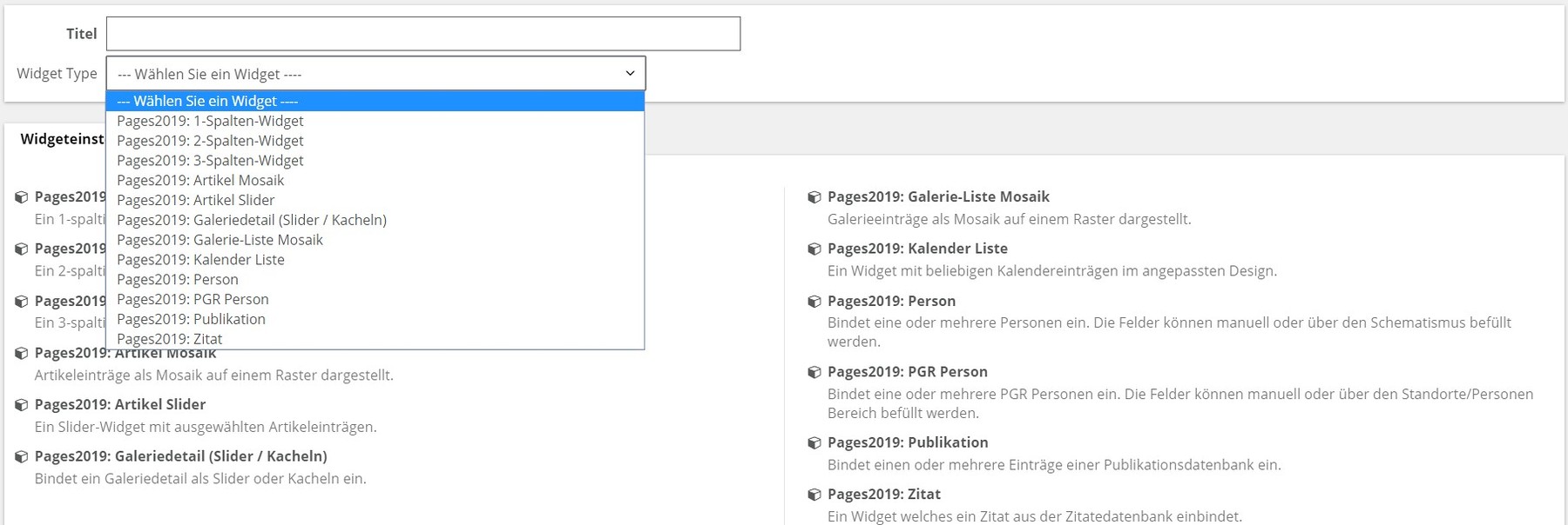 Widget Auswahl