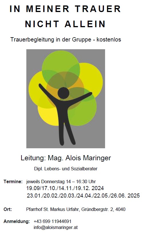 Plakat mit den Terminen der monatllichen Trauergruppe in St. Markus