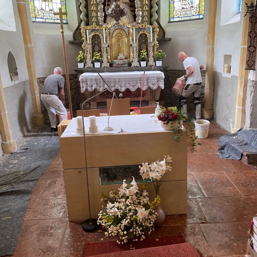 Innenputzarbeiten in der Pfarrkirche St. Radegund