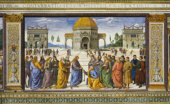 Pietro Perugino, Christ’s Charge to Saint Peter. Vatican Apostolic Palace, Sistine Chapel. / © Scripta Maneant, G. Roli and C. Vannini © Governorate of the Vatican City State – Directorate of the Vatican Museums. All rights reserved. Pietro Perugino, Christ’s Charge to Saint Peter. Vatican Apostolic Palace, Sistine Chapel
