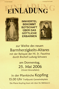 Einladung  Weihe Barmherzigkeits-Altar