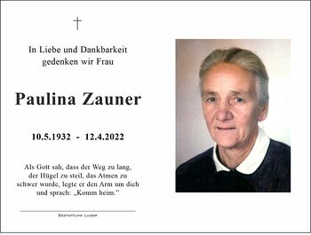 Trauerbild Paulina Zauner