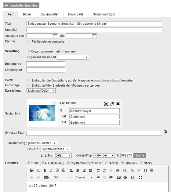 Titelverlinkung im System der Diözese Linz