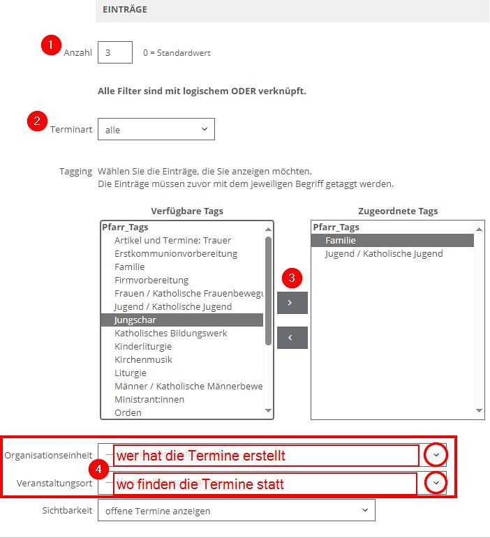 Auswahl der Einträge