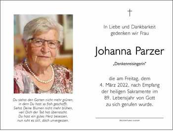 Trauerbild Johanna Parzer