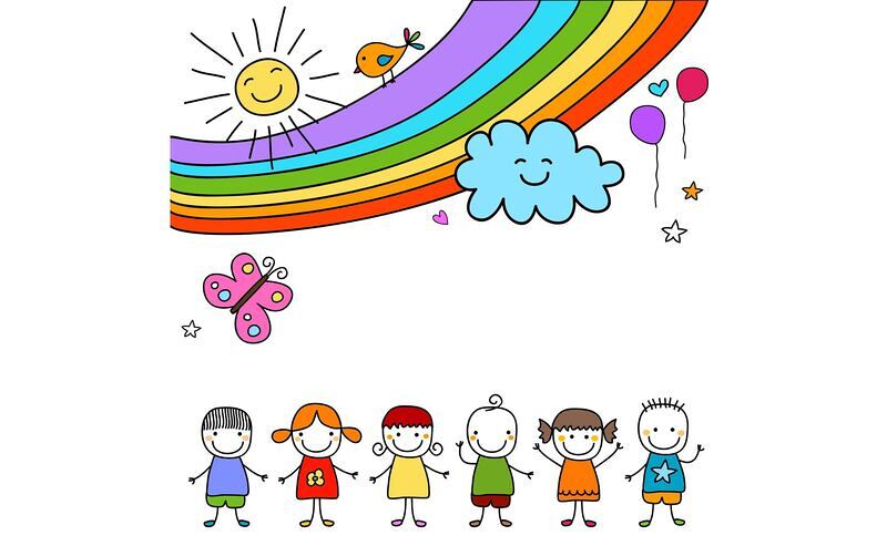kids group and rainbow