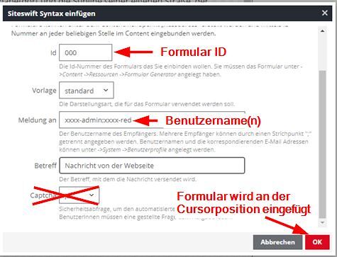 Formular einbinden