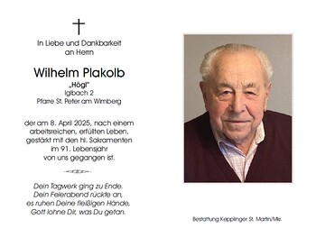 Wilhelm Plakolb / Bestattung Kepplinger