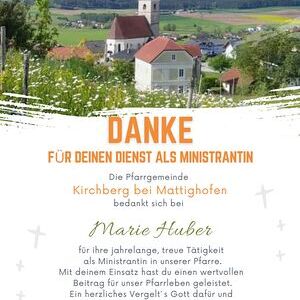 für ihren langjährigen Dienst als Ministrantin!