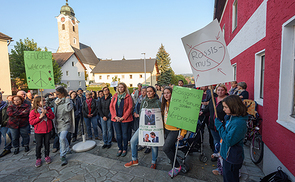 Mahnwache in Wartberg an der Krems vor dem Gästehaus des Caritas. 150 Menschen kamen um mit Anke Bähr von der Plattform Vielfalt für Wartberg den Mahnwache zum durchführen.