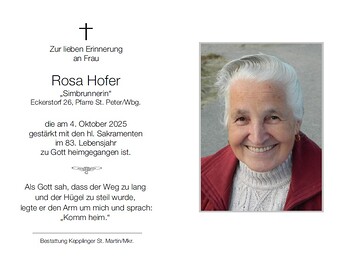 Rosa Hofer / Bestattung Kepplinger