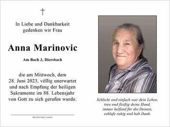 Trauerbrief Anna Marinovic