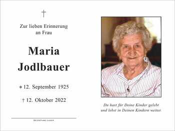 Trauerbild Maria Jodlbauer