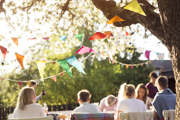 Garlands at garden party