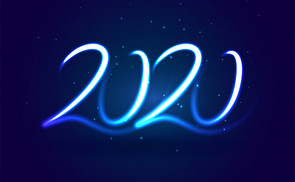 Stylish neon 2020 lettering blue light card design