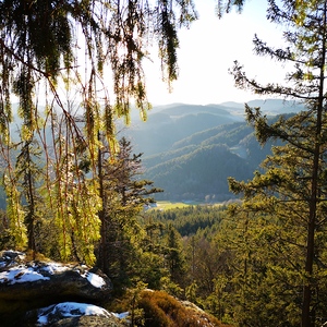 Blick vom Herrensitz zum Steinöckerhaus