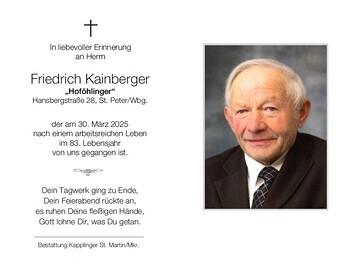 Friedrich Kainberger / Bestattung Kepplinger