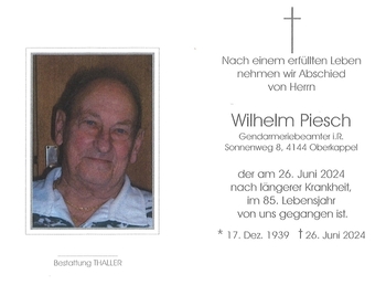 Sterbebild Wilhelm Piesch