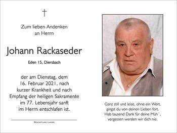 Trauerbild Johann Rackaseder