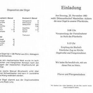 Einladung zur Orgelweihe am 20. November 1983