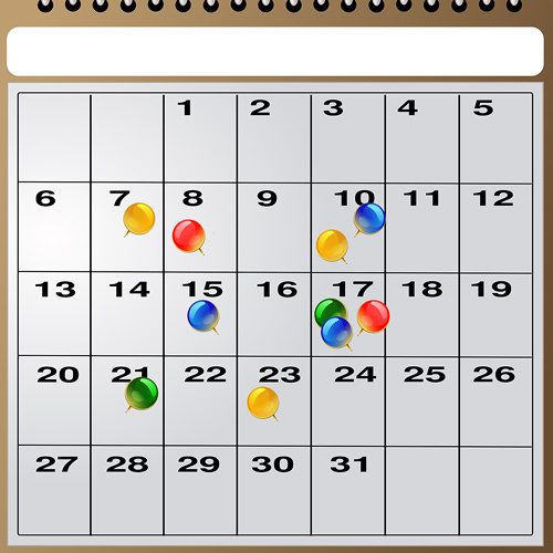 Kalender mit Pins