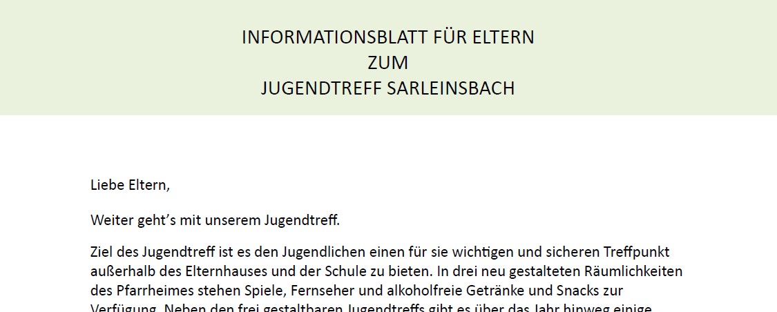 Jugendtreff Sarleinsbach - Elterninformation