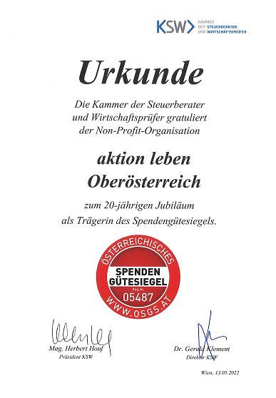 Urkunde Spendengütesiegel