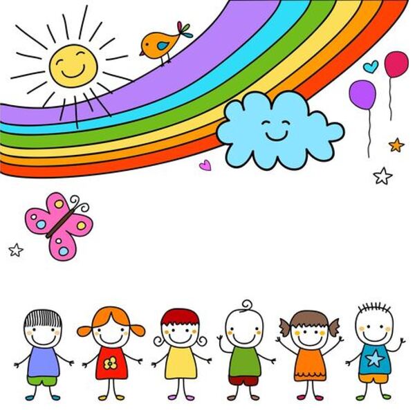 kids group and rainbow