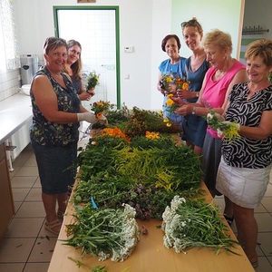 Um den 15. August treffen sich die Damen der Goldhauben- und Kopftuchgruppe Weitersfelden zum Kräuterbuschenbinden