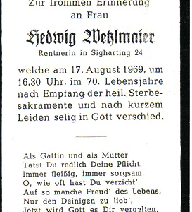 Verstorbene in unserer Pfarre 1969