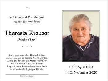 Trauerbild Theresia Kreuzer