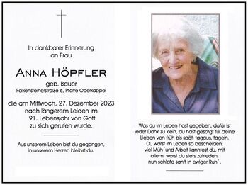 Sterbebild Anna Höpfler